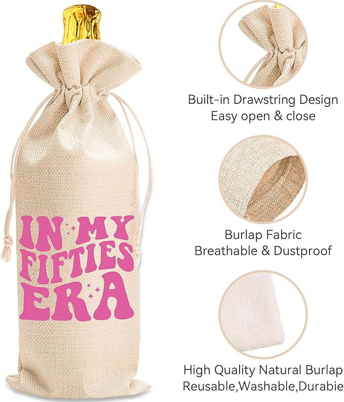 comfit 50th Birthday Wine Bag Gifts for Her,50th Wine Bag With Drawstring,50th Birthday Wine Bag,50th Birthday,Birthday Decorations,Wine Gift Bags