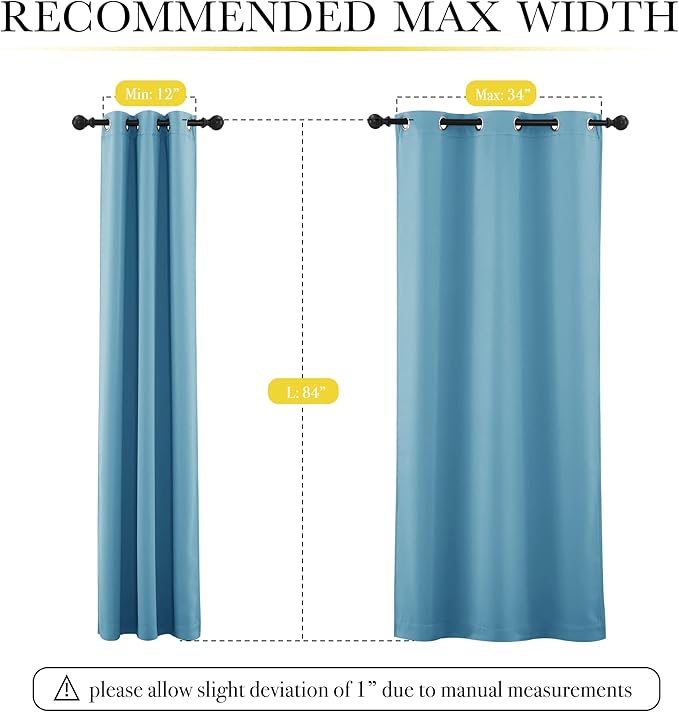 NICETOWN 100% Blackout Curtains 84 inches Long, Pair of Energy Smart & Noise Blocking Out Drapes for Baby Room Window, Thermal Insulated Guest Room Lined Window Dressing(Teal Blue, W42 x L84)