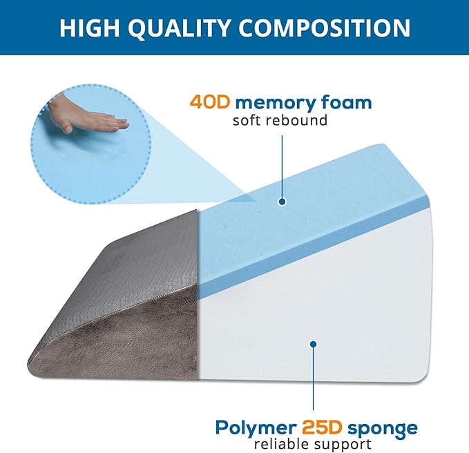 Sasttie Wedge Pillow for Sleep Apnea, 12 Inch Memory Foam Bed Wedge Pillow for Acid Reflux Relief, 30 Degree Triangle Incline Pillow Wedge for Sleeping with Removable Cover, Solid Deep Gray