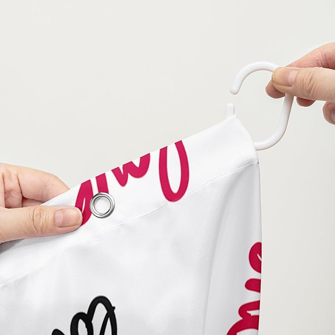 AILONEN Heart Love Shower Curtain for Bathroom, Black and White Eiffel Tower Print Bath Curtain,Pink Hearts Girls Women Shower Curtain Decoration Waterproof with 12 Plastic Hooks, 36" W*72" H