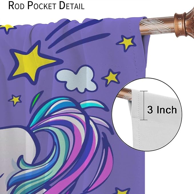 Kids Unicorn Curtains Purple Cartoon Rainbow Cartoon Room Blackout Curtains Boys Girls Baby Room Decor Curtains Living Room Decor 84x84 Inch 2 Panels