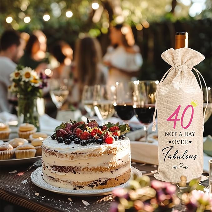 comfit 40th Birthday Wine Bag Gifts for Her,40th Birthday Wine Bag,40th Wine Bag With Drawstring,40th Birthday Decorations,Wine Gift Bags