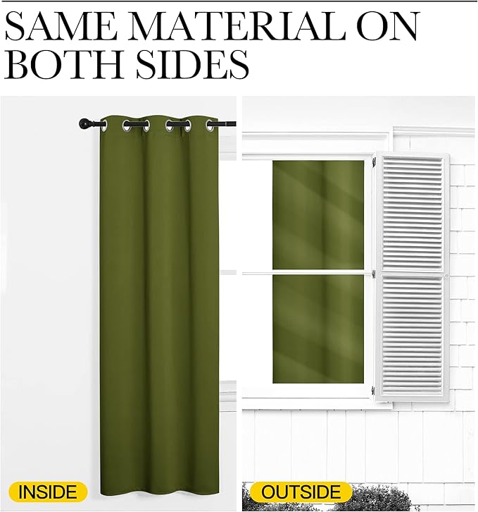 NICETOWN Window Curtain Panels, Christmas Window Decoration Thermal Insulated Solid Grommet Blackout Draperies/Drapes (One Pair, 34 by 84-inch, Olive Green)