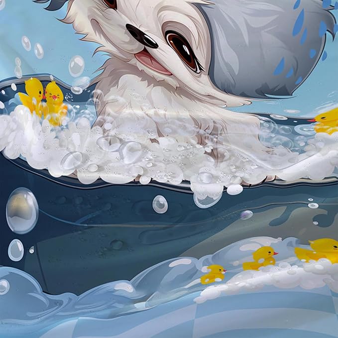 AILONEN Cartoon Bathtub Dog Shower Curtain for Kids 48" W*72" H Kawaii Shower Puppy and Duck Shower Curtain,Polyester Waterproof Fabric Decor for Bathroom Bathtub Panels
