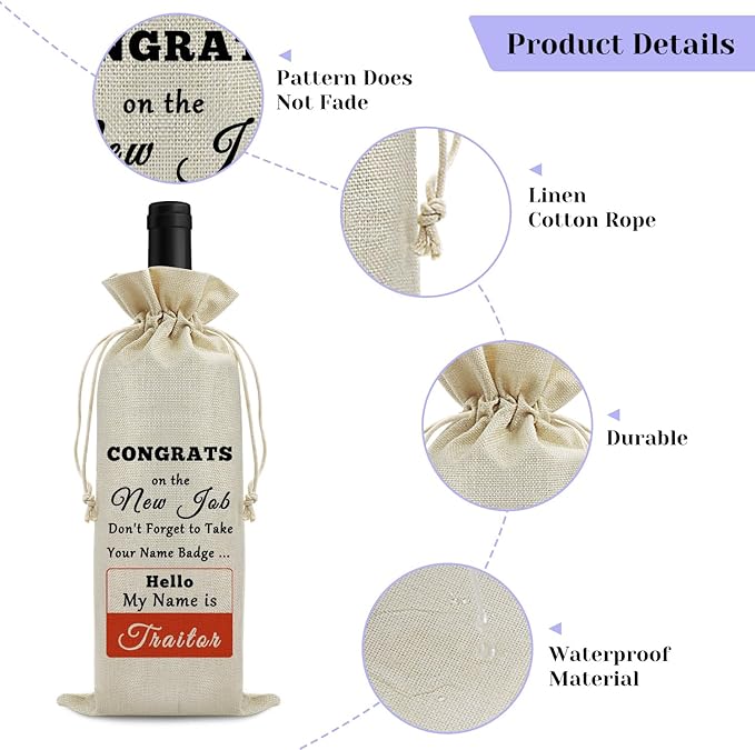 New Job Gift Congratulations Gifts for Women Men Wine Bags Coworker Leaving Gifts New Beginnings Gift for Coworker Wine Gift Bag Goodbye Gift Going Away Gifts For Colleague Leader Wine Wrapping Bag