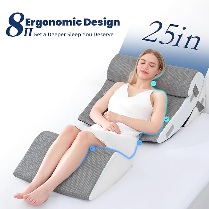 BDEUS 4PCS 25 Inch Extra Wide Orthopedic Bed Wedge Pillow Set, Memory Foam Adjustable Wedge Pillow Post Surgery for Back, Neck and Leg Pain Relief-Acid Reflux and GERD for Sleeping, with Travel Bag