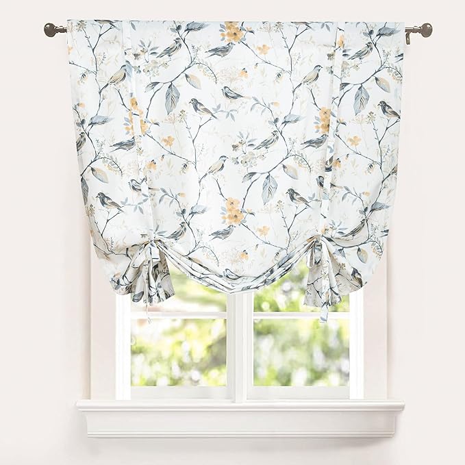 Leeva Gray Tie-Up Shades Curtain for Living Room, Elegant Window Treatment Balloon Valances Curtain for Dining Room Office, 42x63 in, One Panel