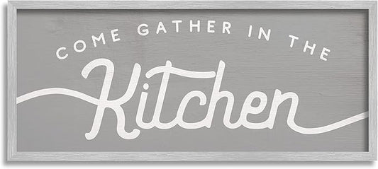 Stupell Industries Gather in The Kitchen Sign Rustic Family Phrase, Designed by Daphne Polselli Gray Framed Wall Art, 13 x 30, Grey