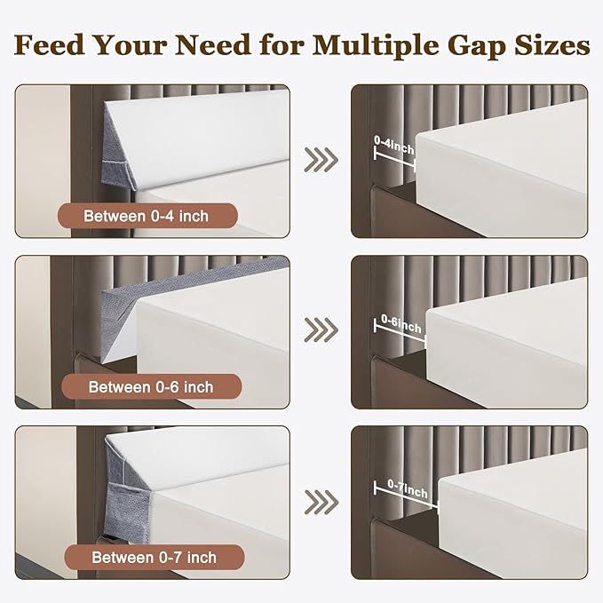 VVZ Bed Gap Filler Queen Bed Wedge Pillow for Headboard Gap Mattress Gap Filler Triangle Pillow Wedge for Headboard Gap, 30D Memory Foam Wedge Pillow Stopper with 2 Side Big Pocket (60"×10"×6")