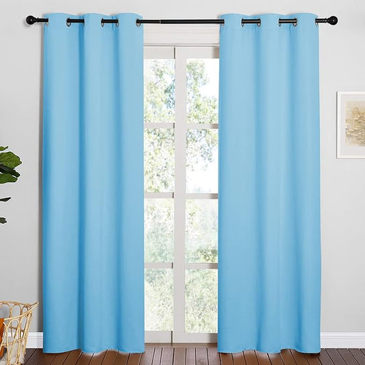 NICETOWN Triple Weave Thermal Insulated Ring Top Blackout Window Curtains for Bedroom (Double Panels, 42 inches x 84 inches, Blue)