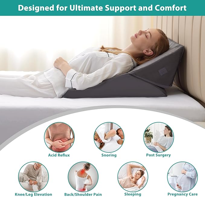 Wedge Pillow for Sleeping, Adjustable 9&12 Inch Foldable Bed Wedge Pillow Set, Orthopedic Memory Foam Triangle Pillow Wedge, 7-in-1 Elevated Pillows for Leg and Back Support, Velvet