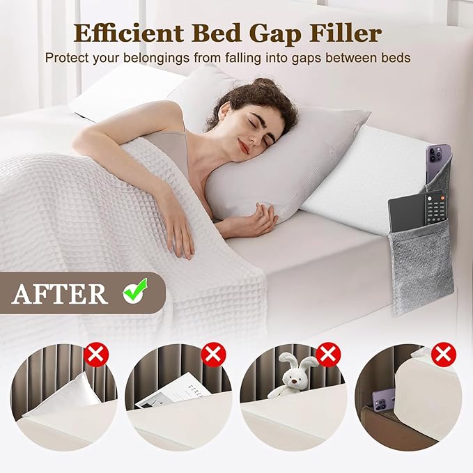 VVZ Bed Gap Filler King Bed Wedge Pillow for Headboard Gap Mattress Gap Filler Triangle Pillow Wedge for Headboard Gap, 30D Memory Foam Wedge Pillow Stopper with 2 Side Big Pocket (76"×10"×6")