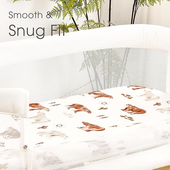 GRSSDER Stretchy Ultra Soft Bassinet Sheet 2 Pack, Universal Fit for Bassinets Baby Cradle Moses Basket Oval Rectangle Mattress or Changing Table Pad Safe and Snug, Stylish Print of Sunny Bear