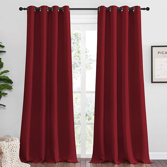 NICETOWN Burgundy Red Blackout Draperies Curtains - Pair of Grommet Top Thermal Insulated Blackout Decorative Curtains for Thanksgiving Day & Christmas Decor(55 inches Wide by 96 inches Long)