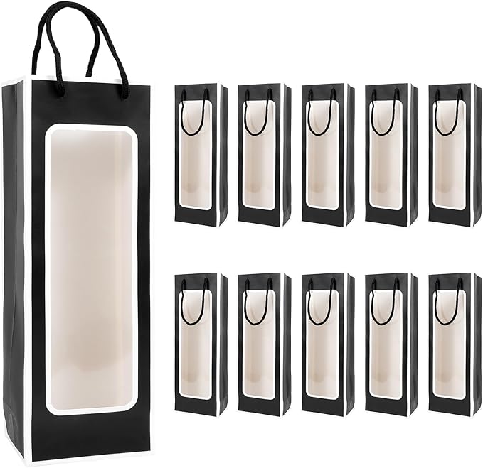 Cyblinia 20 Pack Wine Gift Bags Kraft Paper Wine Bags with Window Wine Bottle Bags 14.2 x 4.9 x 3.4 Inch Paper Gift Bags Party Bags for Wine Bottles,Gifts, Wedding Party