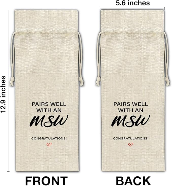 HOIJAUMAI MSW Degree Graduation Gifts MSW Graduation Gift Graduation Wine Bag Pairs Well with an MSW Wine Gift Bags for Women Men