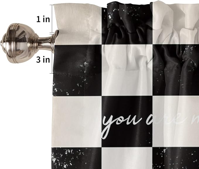 Buffalo Plaid Valance Curtains for Windows, Farmhouse Sunflower Rod Pocket Valances Window Treatments Simi Sheer Short Curtains for Kitchen Bedroom Living Room,54" X 18" -1 Panel,Black White