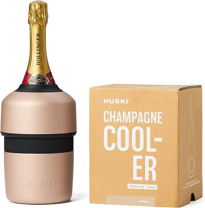 Huski Champagne Chiller | NEW | Award-Winning Iceless Design with Detachable Bottle Stopper | Keeps Wine Cold up to 6 Hours | Fits most 750ml Champagne, Prosecco & Sparkling Wine Bottles (Champagne)