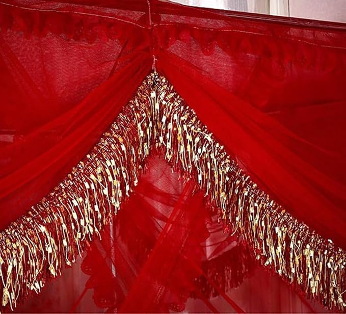 Mengersi Red Canopy Bed Curtains Bed Canopy,Four Corner Post Bed Curtains Elegant Bed Draperies Bedroom Decoration，Queen