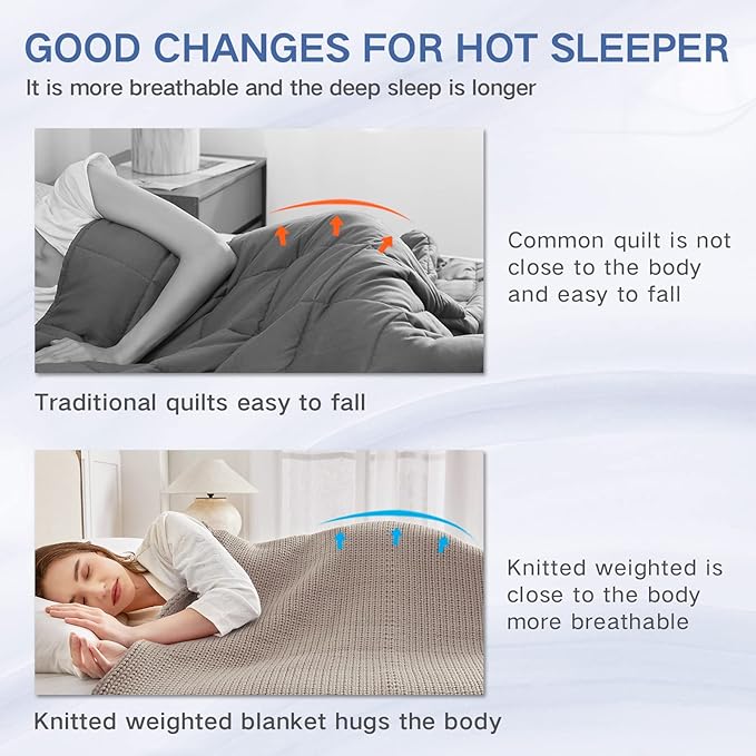 Knitted Weighted Blanket(Beige 50"x75" 20lbs),Home Décor Cooling Throw Blanket for Hot Sleepers,Hand Made Chunky Knit Heavy Blanket for Adults Use on Full Size Bed