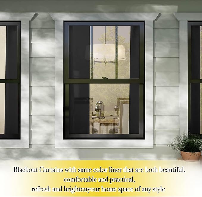 NICETOWN 100% Blackout Curtains 45 inches Length, 2 Thick Layers Completely Blackout Window Treatment Thermal Insulated Lined Drapes for Basement Window (Black, 1 Pair, 52 inches Width Each Panel)