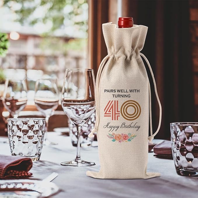 Funny 40th Birthday Gifts Women Men Wine Bag, Happy Anniversary 40th birthday Party Decorations Men Woman Wine Bags, 40 Year Old Birthday Gifts for Women Men Wine Bottle Bag