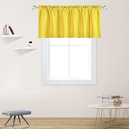 Bright Yellow Valance for Windows 72x18 Inch Solid Blackout Rod Pocket Kitchen Short Curtain Toppers Valance for Bathroom Living Room, Light Yellow