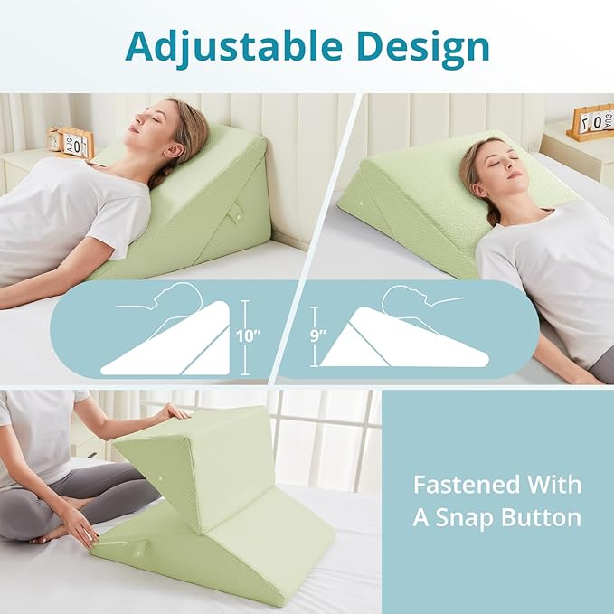Sasttie Wedge Pillow for Sleep Apnea, 10 Inch Adjustable Bed Wedge Pillow for Back Pain, Acid Reflux Relief, Memory Foam Triangle Pillow Wedge for Sleeping, Post Surgery, Knee Elevation, Sag