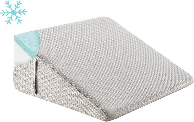 Wedge Pillow for Sleeping, 10 inch Elevated Support Bed Wedge Pillow, Breathable Triangle Pillow Wedge with Cooling Memory Foam Top - Removable Washable Cover, Grey