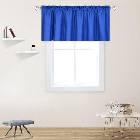 Blue Valance for Windows 52x18 Inch Solid Blackout Rod Pocket Kitchen Short Curtain Toppers Valance for Bathroom Living Room, Dazzling Blue