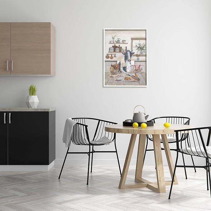 Stupell Industries Farm Animals in Kitchen White Framed Giclee Art Design by Pam Britton