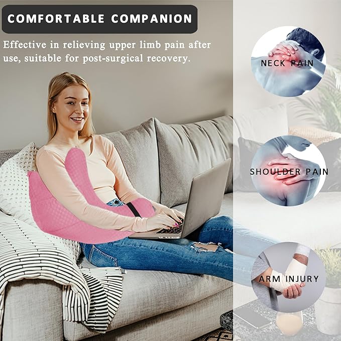 Shoulder Surgery Pillow Rotator Cuff Pillow Recovery and Pain Relief Removable with Shoulder Strap Arm Support Pillow for Side Sleeping and Walking (Dark Pink)