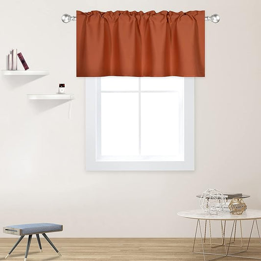 Burnt Orange Valance - Rust Valance for Windows 42x18 Inch Solid Blackout Rod Pocket Kitchen Short Curtain Toppers Valance for Bathroom Living Room, Terracotta