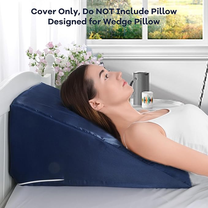 HOMBYS Satin Bed Wedge Pillow Cover Silky & Smooth Wedge Pillowcase 1 Pack 24x24x7.5, Soft & Breathable, Removable & Machine Washable-Zipper Design (Pillow Not Include)