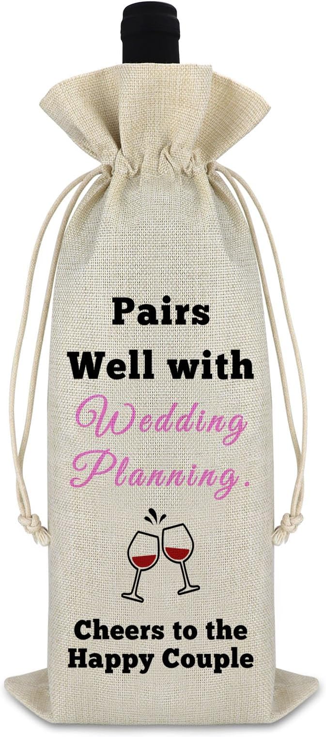 Appreciation Gift for Wedding Planner Wine Bag Newlywed Gift Engagement Gift for Bride Groom Bridal Shower Gift Wedding Planning Thank You Christmas Gift for Families Friends Drawstring Burlap Bag