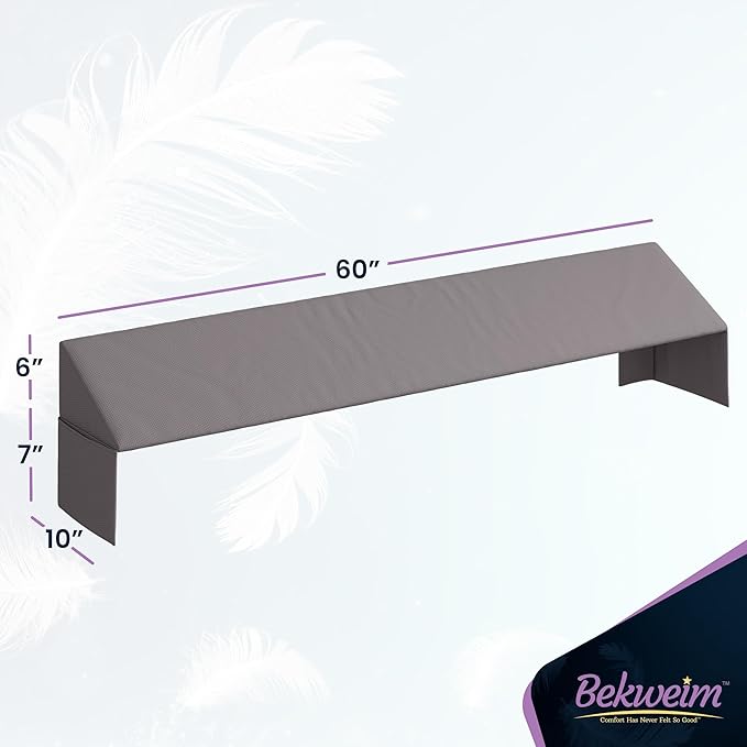 Wedge Pillow Headboard Bed Gap Filler Queen - Headboard Pillow Queen Size 60 X 10 X 6 - Long Pillow for Bed Wedge Gap Filler with Large Pocket for Bed Accessories - Mattress Gap Filler (Grey)
