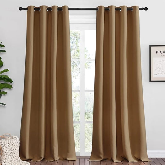 NICETOWN Sleek Blackout Curtains 102 inches Length for Windows, 2 Panels, Gold Brown, W55 x L102 -Inch, Noise Reducing and Block Draft Panels for Door Doorway Laundry Office Luxury Decor Theme