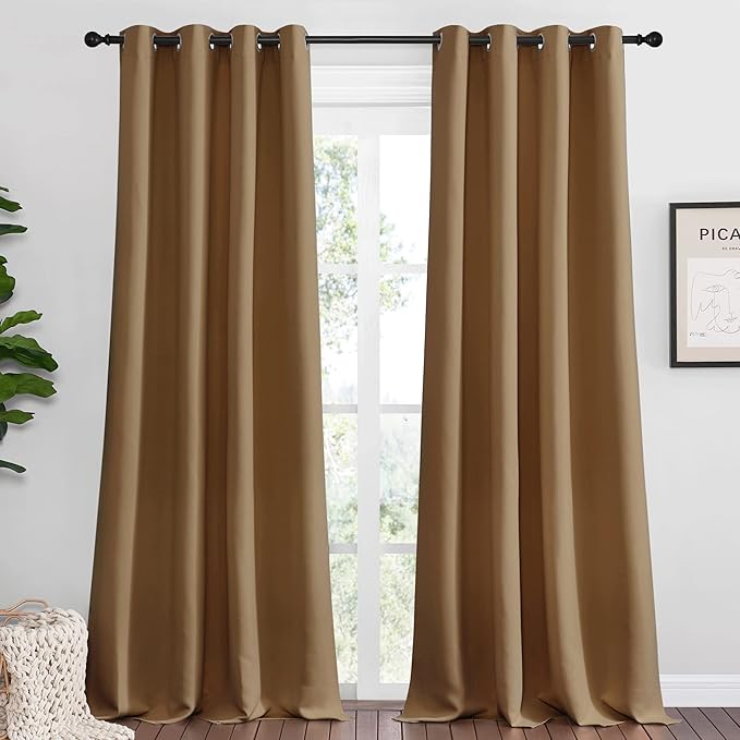 NICETOWN Sleek Blackout Curtains 120 inches Length for Windows, 2 Panels, Gold Brown, W55 x L120 -Inch, Noise Reducing and Block Draft Panels for Door Doorway Laundry Office Luxury Decor Theme