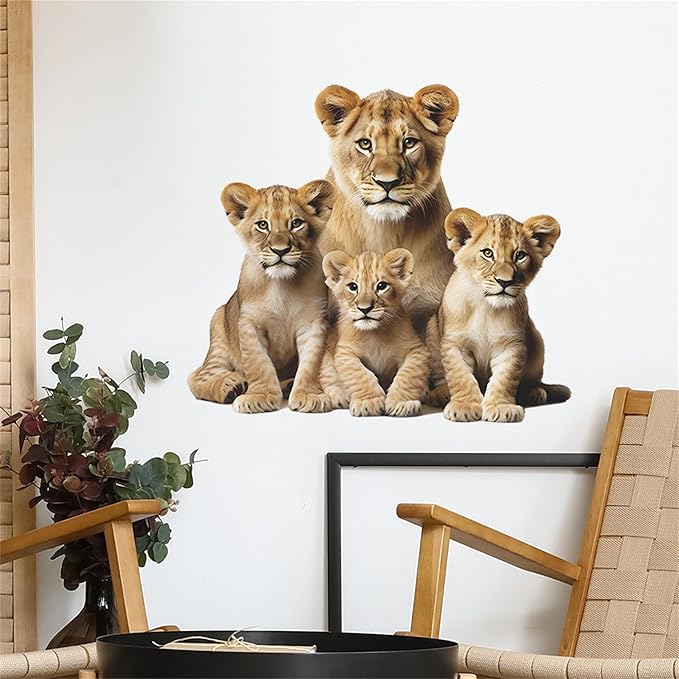 Lion Wall Decals, Vinyl Removable 3D Stickers for Bedroom Nursery Decor - Peel and Stick Cute Baby Girl Boy Toddler Kids Room Art Decoration, Woodland Forest Safari Jungle Mural Waterproof
