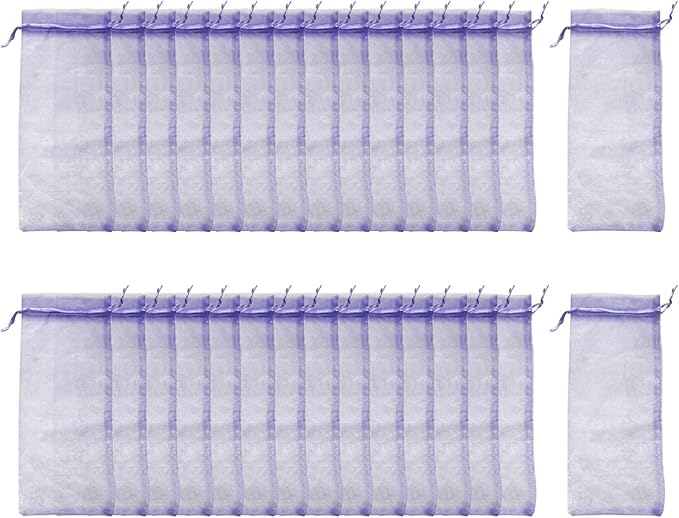 Kakalote 30pcs Sheer Organza Wine Bags, Design Fine Mesh Wine Gift Bag, Reusable Bottle Bags for Travel, Wedding, Birthday, and Dinner Party(Light Purple)