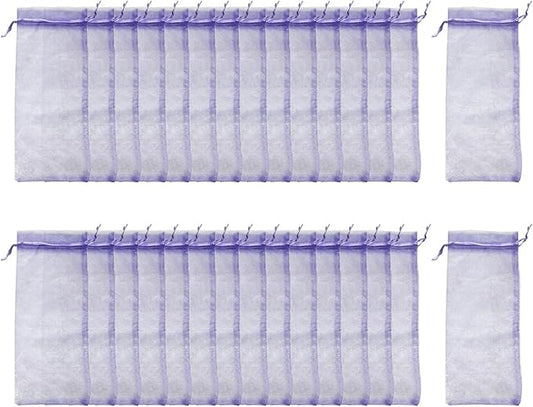 Kakalote 30pcs Sheer Organza Wine Bags, Design Fine Mesh Wine Gift Bag, Reusable Bottle Bags for Travel, Wedding, Birthday, and Dinner Party(Light Purple)