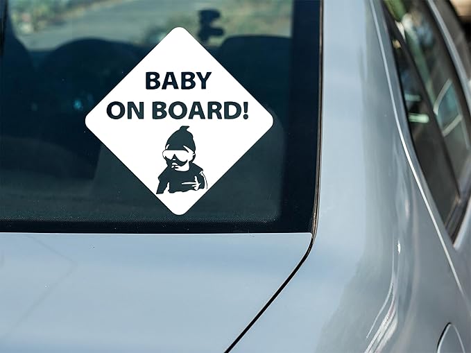 Baby On Board Sticker Viynl Decal Sticker for Windows, Car Sticker | Cars Trucks Vans, Bumper Sticker, Size: 5inch (White)