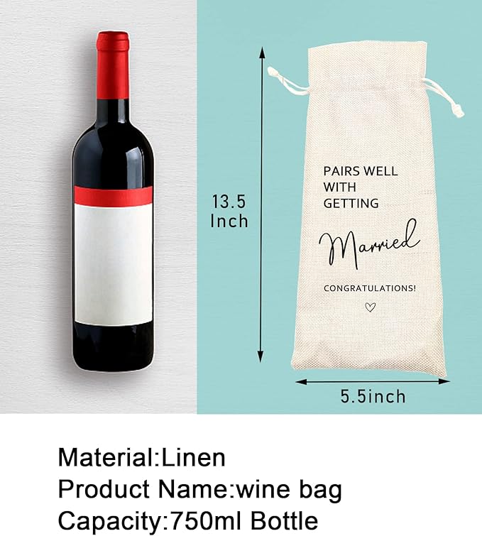 Wedding Wine Bag,Linen Wine Gift Bag,Wedding Couples, Bride and Groom Gift,Wedding Gift,Reusable Wine Bag -Pairs Well With Getting Married(5SW105)