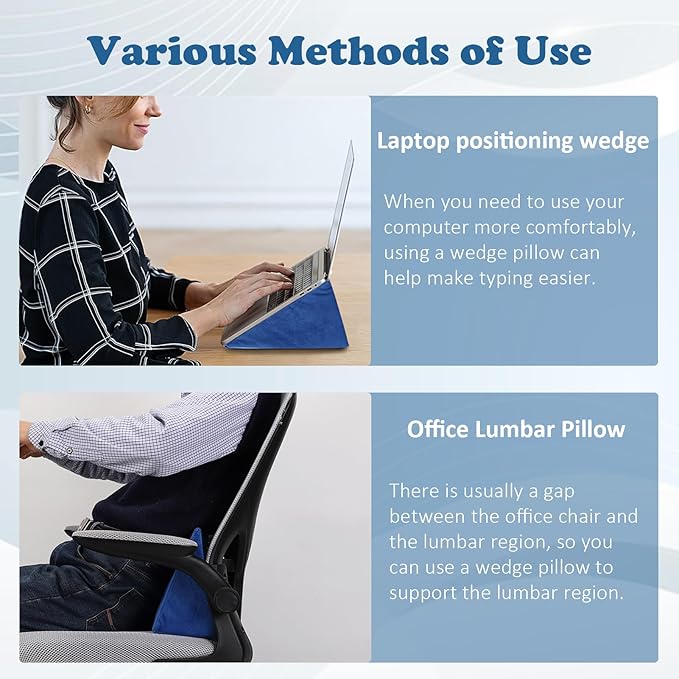 Small Wedge Pillow, Wedge Pillow for Bed Sores, Positioning Pillow, Positioning Wedge, Yoga Wedge Pillow, Mini Wedge Pillow for Laptop, Small Wedge Pillow for Chair (1 Unit, Blue)