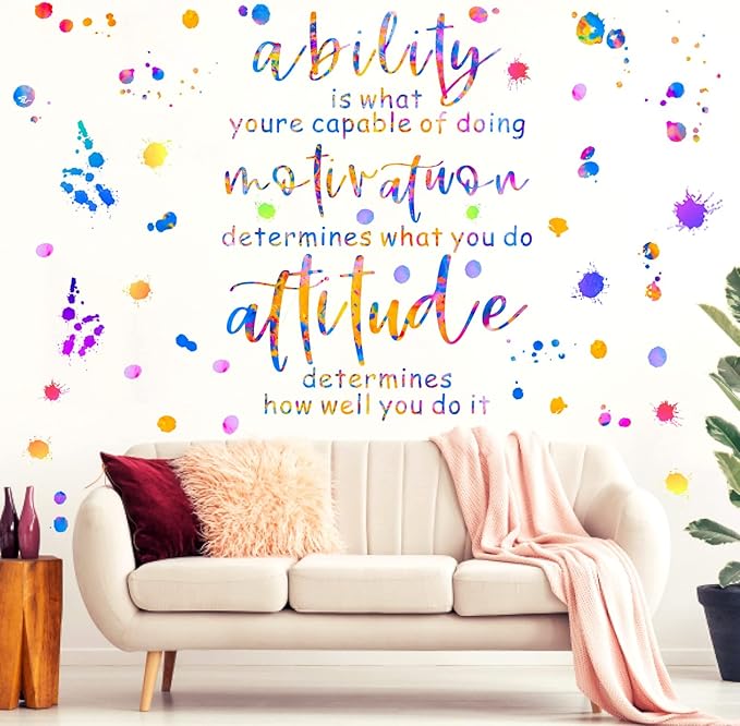 Inspirational Quotes Wall Decal Colorful Inspirational Wall Stickers Vinyl Motivational Phrases Stickers Removable Peel and Stick Wall Stickers for Nursery Classroom Kids Room Decor