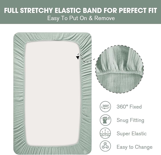 Muslin Crib Sheets, 2pk Neutral Fitted Baby Toddler Bed Sheets for Standard Crib Mattress & Toddler Bed Mattress, 28 x 52 inches, Green Leaves