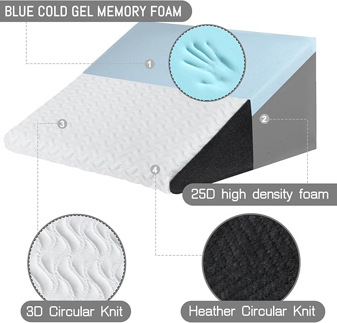 Cosmoluxe Extra Large (33x31x12) Bed Wedge Pillow with Cooling Memory Foam Top, Triangle Pillow for Acid Reflux, Heartburn, Snoring, and GERD Relief, Headboard Wedge to Reduce Neck and Back Pain