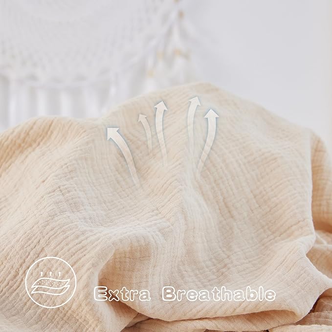 Muslin Crib Sheets for Boys Girls Rutiwa Organic Cotton Crib Sheets Neutral 2 Pack Breathable Baby Mattress Sheets Fit Standard Crib & Toddler Bed Mattress 28"x52"(Denim Blue/New Camel)