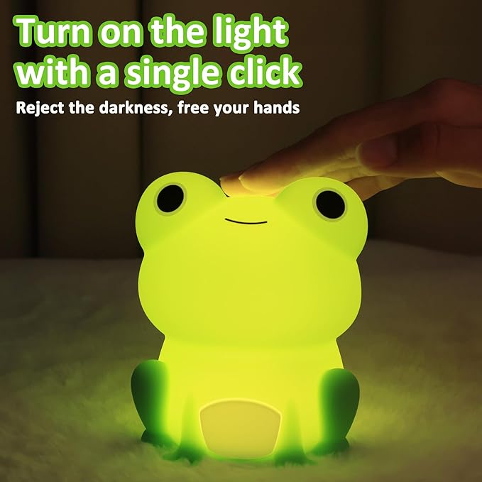 Frog Night Light, Frog Gifts for Girl, Frog Lamp Gifts Bedside Lamp for Nursery, ABS+SIL, Touch Control, Portable and Rechargeable Dimmable, Birthday Gifts for Boys Girls