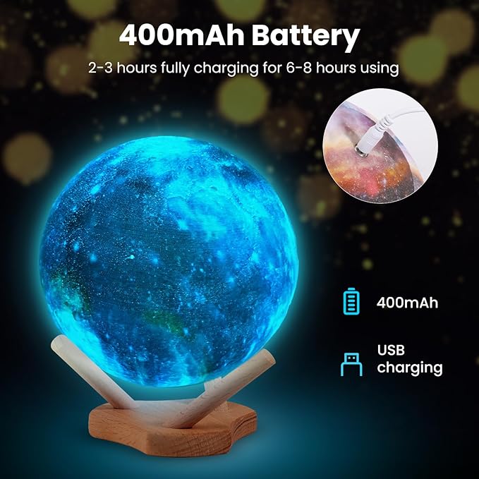 Moon Lamp Galaxy Lamp 4.7 Inch 16 Colors LED Night Light 3D Printing Moon Light Wooden Stand & Remote Control Touch Tap Controller for Girls Boys Kids Women Birthday